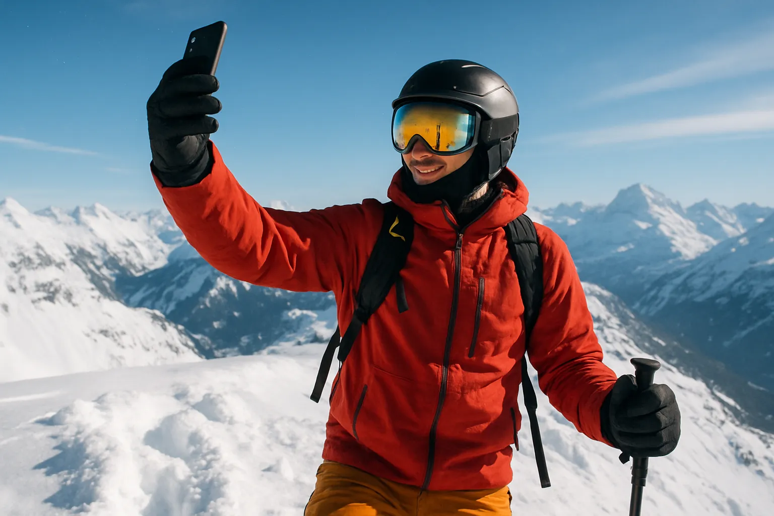 Skier creating user generated content on mountain