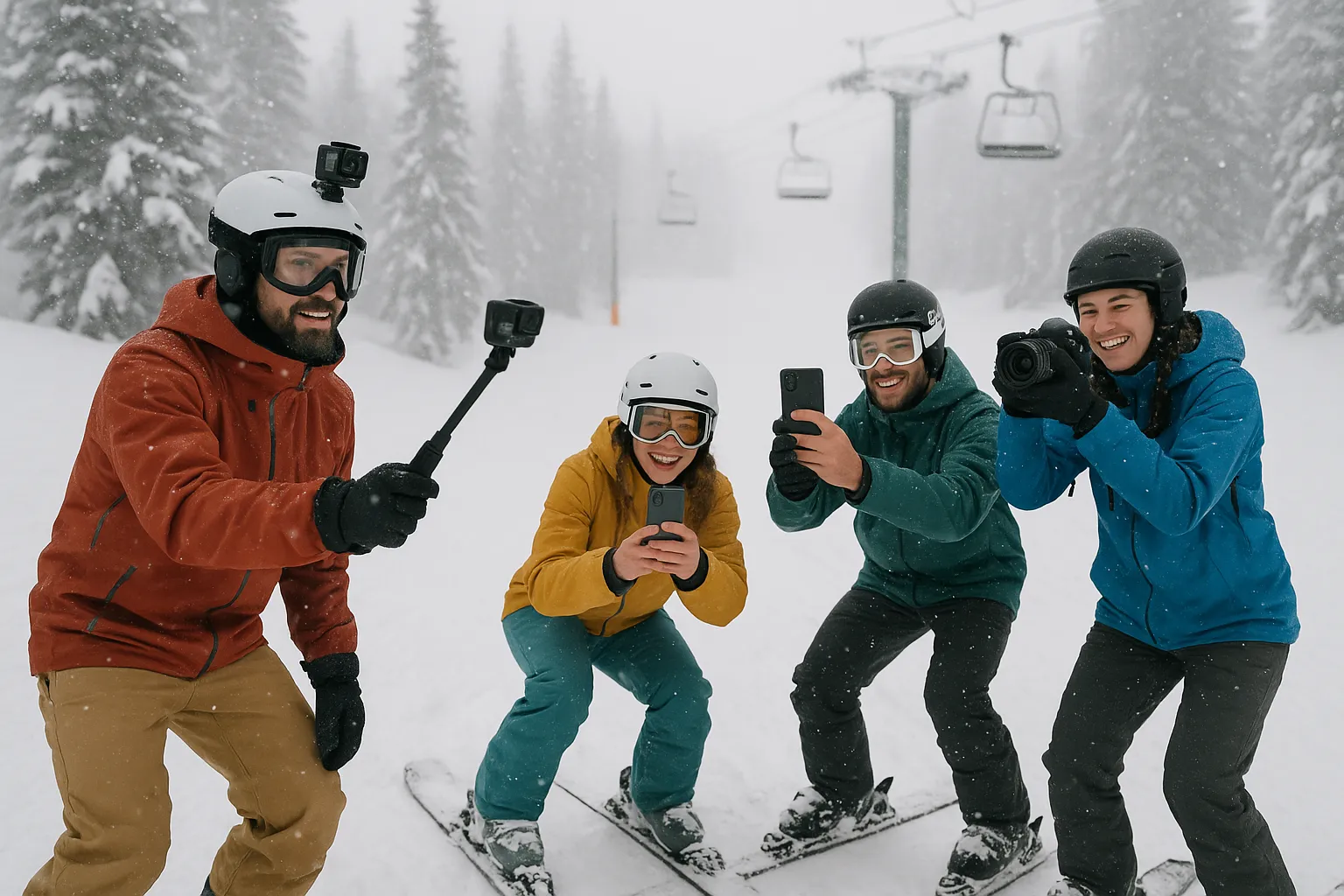 Ski resort social media team capturing powder day content