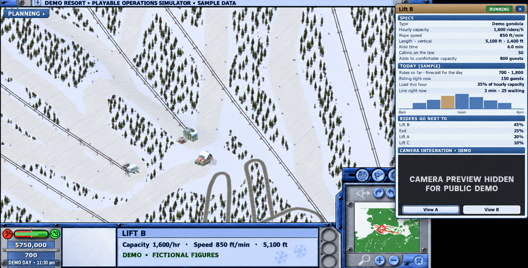 Lift activity view with fictional operating figures and camera preview removed.